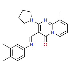 ChemSpider 2D Image | 3-{(E)-[(3,4-Dimethylphenyl)imino]methyl}-9-methyl-2-(1-pyrrolidinyl)-4H-pyrido[1,2-a]pyrimidin-4-one | C22H24N4O