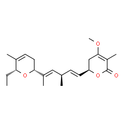 ChemSpider 2D Image | (6R)-6-[(1E,3R,4E)-5-[(2R,6R)-6-Ethyl-3,6-dihydro-5-methyl-2H-pyran-2-yl]-3-methyl-1,4-hexadien-1-yl]-5,6-dihydro-4-methoxy-3-methyl-2H-pyran-2-one | C22H32O4