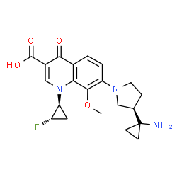 ChemSpider 2D Image | 7-[(3R)-3-(1-Aminocyclopropyl)-1-pyrrolidinyl]-1-[(1S,2S)-2-fluorocyclopropyl]-8-methoxy-4-oxo-1,4-dihydro-3-quinolinecarboxylic acid | C21H24FN3O4