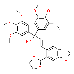 ChemSpider 2D Image | (2E)-3-[6-(1,3-Dioxolan-2-yl)-1,3-benzodioxol-5-yl]-1,1-bis(3,4,5-trimethoxyphenyl)-2-propen-1-ol | C31H34O11