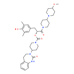 ChemSpider 2D Image | (2R)-3-(4-Hydroxy-3,5-dimethylphenyl)-1-(4-methoxy-1,4'-bipiperidin-1'-yl)-1-oxo-2-propanyl 4-(2-oxo-1,2,4,5-tetrahydro-3H-1,3-benzodiazepin-3-yl)-1-piperidinecarboxylate | C37H51N5O6