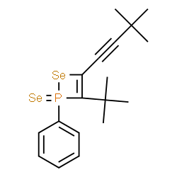 ChemSpider 2D Image | 4-(3,3-Dimethyl-1-butyn-1-yl)-3-(2-methyl-2-propanyl)-2-phenyl-2H-1,2-selenaphosphete 2-selenide | C18H23PSe2