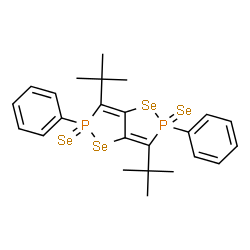 ChemSpider 2D Image | 3,6-Bis(2-methyl-2-propanyl)-2,5-diphenyl-2,5-dihydro[1,2]selenaphospholo[5,4-d][1,2]selenaphosphole 2,5-diselenide | C24H28P2Se4