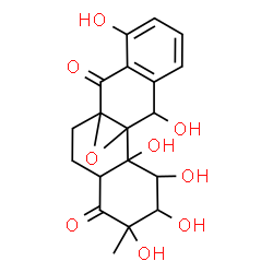 ChemSpider 2D Image | 2,3,4,5,13,18-Hexahydroxy-5-methyl-19-oxapentacyclo[8.8.1.0~1,10~.0~2,7~.0~12,17~]nonadeca-12,14,16-triene-6,11-dione | C19H20O9