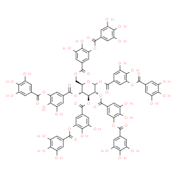 ChemSpider 2D Image | D-Glucopyranose, 1,2,3,4,6-pentakis[3,4-dihydroxy-5-[(3,4,5-trihydroxybenzoyl)oxy]benzoate] | C76H52O46