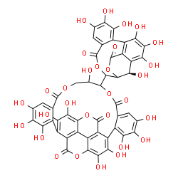 ChemSpider 2D Image | 10-[(19R)-2,3,4,7,8,9,19-Heptahydroxy-12,17-dioxo-13,16-dioxatetracyclo[13.3.1.0~5,18~.0~6,11~]nonadeca-1(18),2,4,6,8,10-hexaen-14-yl]-3,4,5,11,17,18,19,22,23,34,35-undecahydroxy-9,13,25,32-tetraoxahe
ptacyclo[25.8.0.0~2,7~.0~15,20~.0~21,30~.0~24,29~.0~28,33~]pentatriaconta-1(35),2,4,6,15,17,19,21,23,27,29,33-dodecaene-8,14,26,31-tetrone | C48H28O30