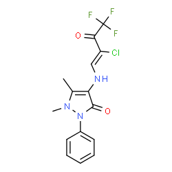 ChemSpider 2D Image | 4-{[(1Z)-2-Chloro-4,4,4-trifluoro-3-oxo-1-buten-1-yl]amino}-1,5-dimethyl-2-phenyl-1,2-dihydro-3H-pyrazol-3-one | C15H13ClF3N3O2