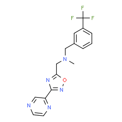 ChemSpider 2D Image | N-Methyl-1-[3-(2-pyrazinyl)-1,2,4-oxadiazol-5-yl]-N-[3-(trifluoromethyl)benzyl]methanamine | C16H14F3N5O