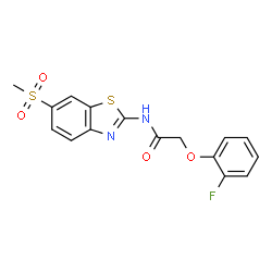 ChemSpider 2D Image | 2-(2-Fluorophenoxy)-N-[6-(methylsulfonyl)-1,3-benzothiazol-2-yl]acetamide | C16H13FN2O4S2