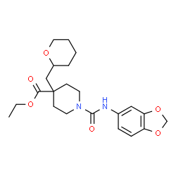 ChemSpider 2D Image | Ethyl 1-(1,3-benzodioxol-5-ylcarbamoyl)-4-(tetrahydro-2H-pyran-2-ylmethyl)-4-piperidinecarboxylate | C22H30N2O6
