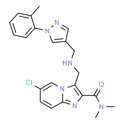 ChemSpider 2D Image | 6-Chloro-N,N-dimethyl-3-[({[1-(2-methylphenyl)-1H-pyrazol-4-yl]methyl}amino)methyl]imidazo[1,2-a]pyridine-2-carboxamide | C22H23ClN6O