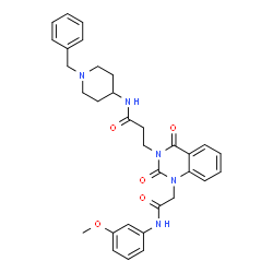 ChemSpider 2D Image | N-(1-Benzyl-4-piperidinyl)-3-[1-{2-[(3-methoxyphenyl)amino]-2-oxoethyl}-2,4-dioxo-1,4-dihydro-3(2H)-quinazolinyl]propanamide | C32H35N5O5