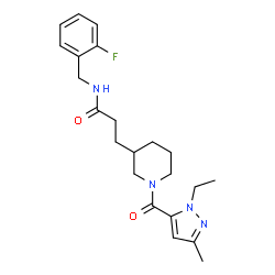 ChemSpider 2D Image | 3-{1-[(1-Ethyl-3-methyl-1H-pyrazol-5-yl)carbonyl]-3-piperidinyl}-N-(2-fluorobenzyl)propanamide | C22H29FN4O2