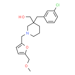 ChemSpider 2D Image | [3-(3-Chlorobenzyl)-1-{[5-(methoxymethyl)-2-furyl]methyl}-3-piperidinyl]methanol | C20H26ClNO3