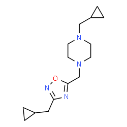 ChemSpider 2D Image | 1-(Cyclopropylmethyl)-4-{[3-(cyclopropylmethyl)-1,2,4-oxadiazol-5-yl]methyl}piperazine | C15H24N4O