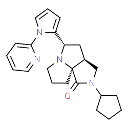 ChemSpider 2D Image | (3aS,5S,9aS)-2-Cyclopentyl-5-[1-(2-pyridinyl)-1H-pyrrol-2-yl]hexahydro-7H-pyrrolo[3,4-g]pyrrolizin-1(2H)-one | C23H28N4O