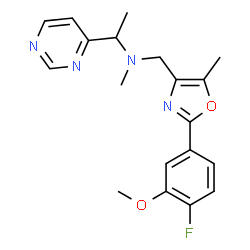 ChemSpider 2D Image | N-{[2-(4-Fluoro-3-methoxyphenyl)-5-methyl-1,3-oxazol-4-yl]methyl}-N-methyl-1-(4-pyrimidinyl)ethanamine | C19H21FN4O2