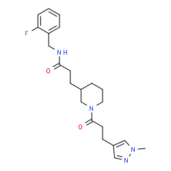 ChemSpider 2D Image | N-(2-Fluorobenzyl)-3-{1-[3-(1-methyl-1H-pyrazol-4-yl)propanoyl]-3-piperidinyl}propanamide | C22H29FN4O2