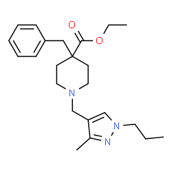 ChemSpider 2D Image | Ethyl 4-benzyl-1-[(3-methyl-1-propyl-1H-pyrazol-4-yl)methyl]-4-piperidinecarboxylate | C23H33N3O2
