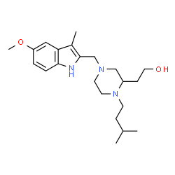 ChemSpider 2D Image | 2-{4-[(5-Methoxy-3-methyl-1H-indol-2-yl)methyl]-1-(3-methylbutyl)-2-piperazinyl}ethanol | C22H35N3O2