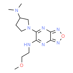 ChemSpider 2D Image | 6-[3-(Dimethylamino)-1-pyrrolidinyl]-N-(2-methoxyethyl)[1,2,5]oxadiazolo[3,4-b]pyrazin-5-amine | C13H21N7O2