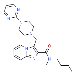 ChemSpider 2D Image | N-Butyl-N-methyl-3-{[4-(2-pyrimidinyl)-1-piperazinyl]methyl}imidazo[1,2-a]pyridine-2-carboxamide | C22H29N7O