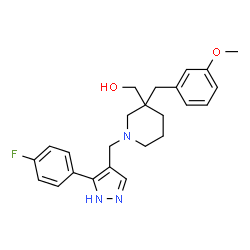 ChemSpider 2D Image | [1-{[5-(4-Fluorophenyl)-1H-pyrazol-4-yl]methyl}-3-(3-methoxybenzyl)-3-piperidinyl]methanol | C24H28FN3O2