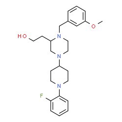 ChemSpider 2D Image | 2-{4-[1-(2-Fluorophenyl)-4-piperidinyl]-1-(3-methoxybenzyl)-2-piperazinyl}ethanol | C25H34FN3O2