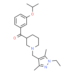ChemSpider 2D Image | {1-[(1-Ethyl-3,5-dimethyl-1H-pyrazol-4-yl)methyl]-3-piperidinyl}(3-isopropoxyphenyl)methanone | C23H33N3O2