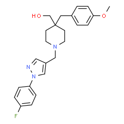 ChemSpider 2D Image | [1-{[1-(4-Fluorophenyl)-1H-pyrazol-4-yl]methyl}-4-(4-methoxybenzyl)-4-piperidinyl]methanol | C24H28FN3O2