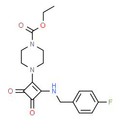 ChemSpider 2D Image | Ethyl 4-{2-[(4-fluorobenzyl)amino]-3,4-dioxo-1-cyclobuten-1-yl}-1-piperazinecarboxylate | C18H20FN3O4