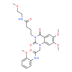 ChemSpider 2D Image | 4-[6,7-Dimethoxy-1-{2-[(2-methoxyphenyl)amino]-2-oxoethyl}-2,4-dioxo-1,4-dihydro-3(2H)-quinazolinyl]-N-(2-methoxyethyl)butanamide | C26H32N4O8