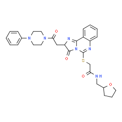 ChemSpider 2D Image | 2-({3-Oxo-2-[2-oxo-2-(4-phenyl-1-piperazinyl)ethyl]-2,3-dihydroimidazo[1,2-c]quinazolin-5-yl}sulfanyl)-N-(tetrahydro-2-furanylmethyl)acetamide | C29H32N6O4S