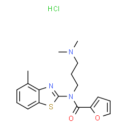 ChemSpider 2D Image | N-[3-(Dimethylamino)propyl]-N-(4-methyl-1,3-benzothiazol-2-yl)-2-furamide hydrochloride (1:1) | C18H22ClN3O2S