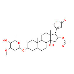 ChemSpider 2D Image | 16-Acetoxy-3-[(2,6-dideoxy-3-O-methylhexopyranosyl)oxy]-14-hydroxycard-20(22)-enolide | C32H48O9