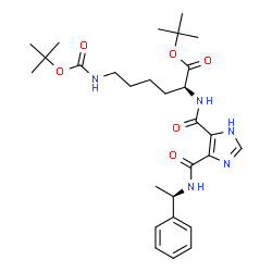 ChemSpider 2D Image | 2-Methyl-2-propanyl N~6~-{[(2-methyl-2-propanyl)oxy]carbonyl}-N~2~-[(4-{[(1R)-1-phenylethyl]carbamoyl}-1H-imidazol-5-yl)carbonyl]-L-lysinate | C28H41N5O6