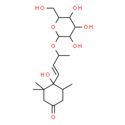 ChemSpider 2D Image | (3E)-4-(1-Hydroxy-2,2,6-trimethyl-4-oxocyclohexyl)-3-buten-2-yl hexopyranoside | C19H32O8