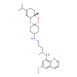ChemSpider 2D Image | N~1~-[(4aR,8aS)-6-Isopropyl-8a-methyl-4a,7,8,8a-tetrahydrospiro[1,2,4-benzotrioxine-3,1'-cyclohexan]-4'-yl]-N~4~-(6-methoxy-8-quinolinyl)-1,4-pentanediamine | C31H45N3O4