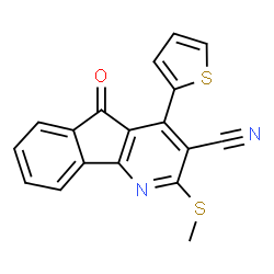 ChemSpider 2D Image | 2-(Methylsulfanyl)-5-oxo-4-(2-thienyl)-5H-indeno[1,2-b]pyridine-3-carbonitrile | C18H10N2OS2