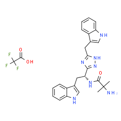 ChemSpider 2D Image | N-{(1R)-2-(1H-Indol-3-yl)-1-[5-(1H-indol-3-ylmethyl)-1H-1,2,4-triazol-3-yl]ethyl}-2-methylalaninamide trifluoroacetate (1:1) | C27H28F3N7O3