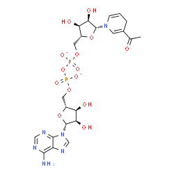 ChemSpider 2D Image | [[(2R,3S,4R,5R)-5-(3-acetyl-4H-pyridin-1-yl)-3,4-dihydroxy-tetrahydrofuran-2-yl]methoxy-oxido-phosphoryl] [(2R,3S,4R,5R)-5-(6-aminopurin-9-yl)-3,4-dihydroxy-tetrahydrofuran-2-yl]methyl phosphate | C22H28N6O14P2