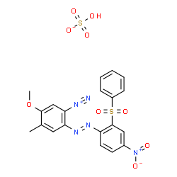 ChemSpider 2D Image | Benzenediazonium, 5-methoxy-4-methyl-2-[2-[4-nitro-2-(phenylsulfonyl)phenyl]diazenyl]-, sulfate (1:1) | C20H17N5O9S2