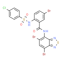 ChemSpider 2D Image | 5-Bromo-2-{[(4-chlorophenyl)sulfonyl]amino}-N-(5,7-dibromo-2,1,3-benzothiadiazol-4-yl)benzamide | C19H10Br3ClN4O3S2