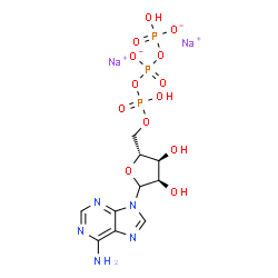 ChemSpider 2D Image | Disodium 9-{5-O-[hydroxy({[(hydroxyphosphinato)oxy]phosphinato}oxy)phosphoryl]-D-ribofuranosyl}-9H-purin-6-amine | C10H14N5Na2O13P3