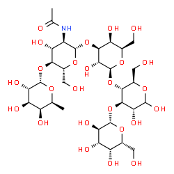 ChemSpider 2D Image | 6-Deoxy-alpha-L-galactopyranosyl-(1->4)-2-acetamido-2-deoxy-beta-D-glucopyranosyl-(1->3)-beta-D-galactopyranosyl-(1->4)-[beta-D-galactopyranosyl-(1->3)]-D-glucopyranose | C32H55NO25