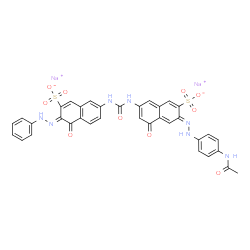 ChemSpider 2D Image | Disodium (3Z)-7-[({(6E)-6-[(4-acetamidophenyl)hydrazono]-4-oxo-7-sulfonato-4,6-dihydro-2-naphthalenyl}carbamoyl)amino]-4-oxo-3-(phenylhydrazono)-3,4-dihydro-2-naphthalenesulfonate | C35H25N7Na2O10S2