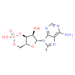 ChemSpider 2D Image | (4aR,6R,7R,7aS)-6-[6-Amino(8-~3~H)-9H-purin-9-yl]tetrahydro-4H-furo[3,2-d][1,3,2]dioxaphosphinine-2,7-diol 2-oxide | C10H11TN5O6P