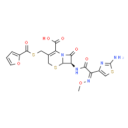 ChemSpider 2D Image | 3-[(2-Furylcarbonyl)thio]methyl]-7-[2-(2-amino-4-thiazolyl)-2-(methoxyiminoacetamido)-3-cephem-4-carboxylic acid | C19H17N5O7S3