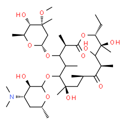 ChemSpider 2D Image | (3R,7R,9R,11R,13S,14R)-6-{[(3R,4S,6R)-4-(Dimethylamino)-3-hydroxy-6-methyltetrahydro-2H-pyran-2-yl]oxy}-14-ethyl-7,12,13-trihydroxy-4-{[(2R,4R,5S,6S)-5-hydroxy-4-methoxy-4,6-dimethyltetrahydro-2H-pyra
n-2-yl]oxy}-3,5,7,9,11,13-hexamethyloxacyclotetradecane-2,10-dione | C37H67NO13