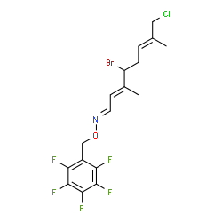 ChemSpider 2D Image | (1E,2E,6E)-4-Bromo-8-chloro-3,7-dimethyl-N-[(pentafluorobenzyl)oxy]-2,6-octadien-1-imine | C17H16BrClF5NO